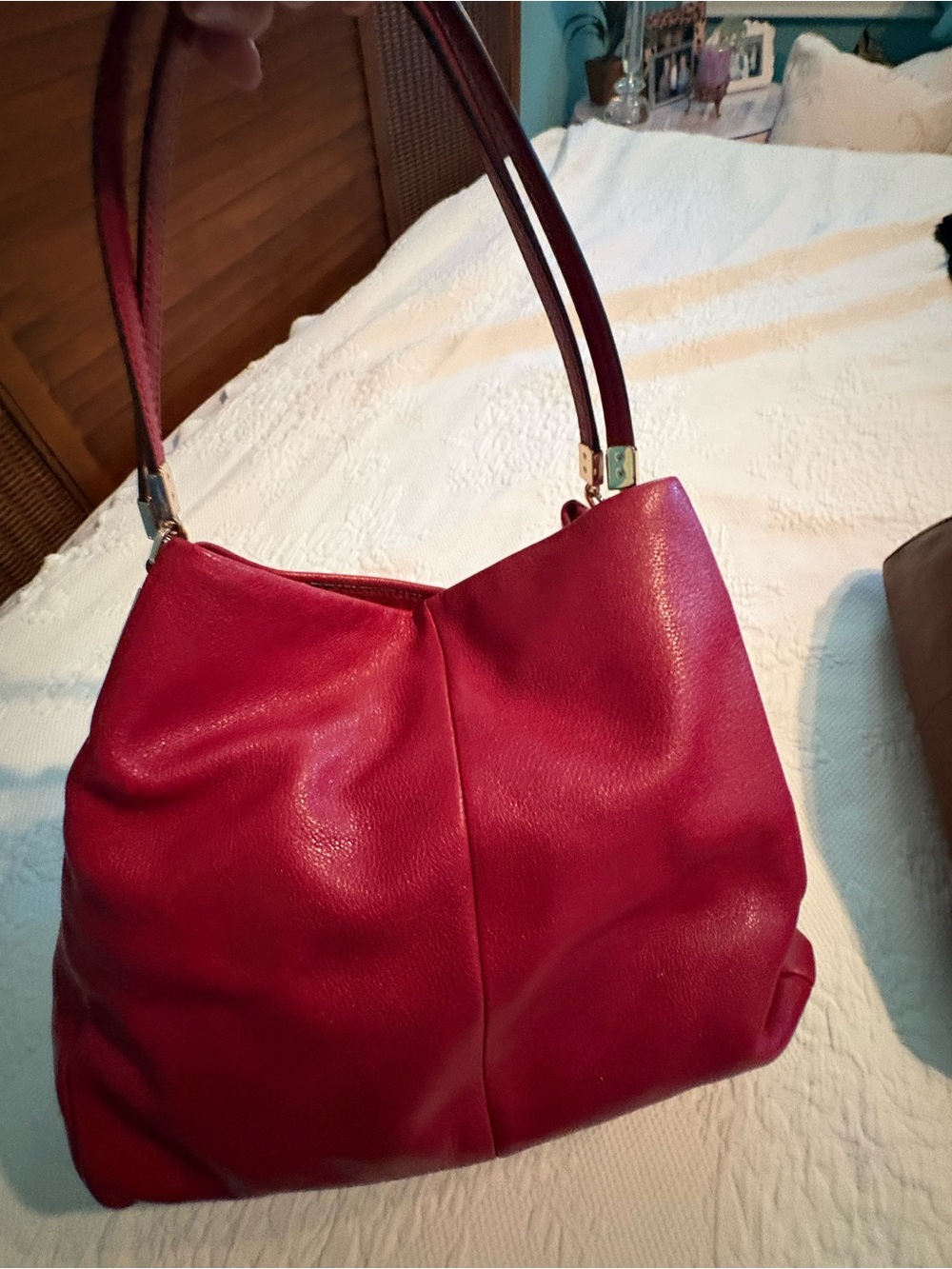 Coach Red Leather Shoulder Bag with Double Straps